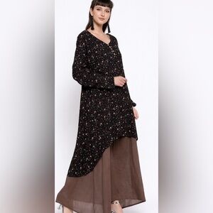 Lagenlook Black Floral High Low Layered Maxi Dress Boho Flowy XL